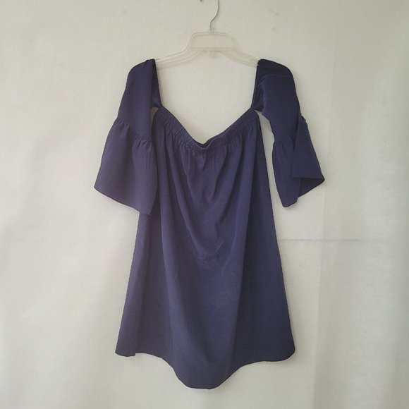 Lilly Pulitzer Dress Women S Sanilla Off The Shoulder Silk Navy Bell Sleeve Mini - Picture 7 of 14